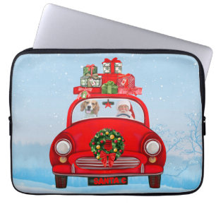 Beagle Dog in auto met kerstman Laptop Sleeve