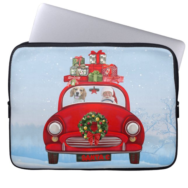 Beagle Dog in auto met kerstman Laptop Sleeve (Voorkant)