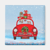 Beagle Dog in auto met kerstman Magneet (Voorkant)