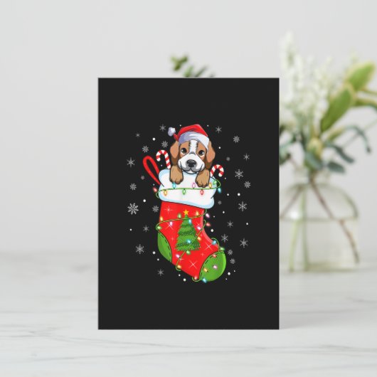 Beagle Dog In Christmas Socks Funny Santa Beagle X Kaart (Staand voorkant)