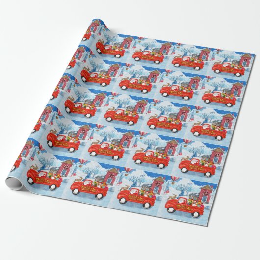 Beagle Dog in kerstcadeauwagen Cadeaupapier (Uitgerold)