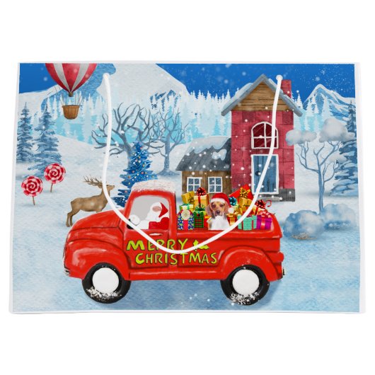 Beagle Dog in kerstcadeauwagen Groot Cadeauzakje (Voorkant)