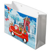 Beagle Dog in kerstcadeauwagen Groot Cadeauzakje (Voorkant Gekanteld)