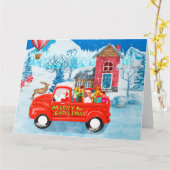 Beagle Dog in kerstcadeauwagen Kaart (Gele Bloem)