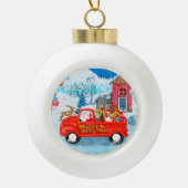 Beagle Dog in kerstcadeauwagen Keramische Bal Ornament (Voorkant)