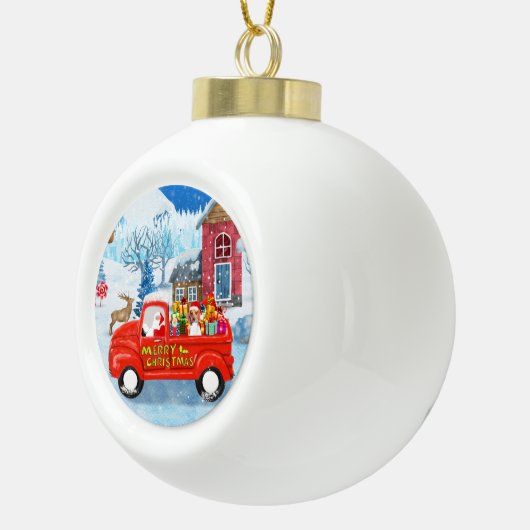 Beagle Dog in kerstcadeauwagen Keramische Bal Ornament (Rechts)