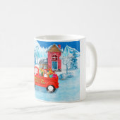 Beagle Dog in kerstcadeauwagen Koffiemok (Voorkant rechts)