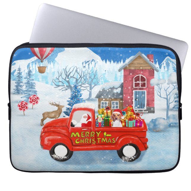 Beagle Dog in kerstcadeauwagen Laptop Sleeve (Voorkant)