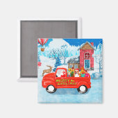 Beagle Dog in kerstcadeauwagen Magneet (Voorkant / Achterkant)