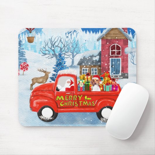 Beagle Dog in kerstcadeauwagen Muismat (Met muis)