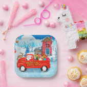 Beagle Dog in kerstcadeauwagen Papieren Bordje (Feest)