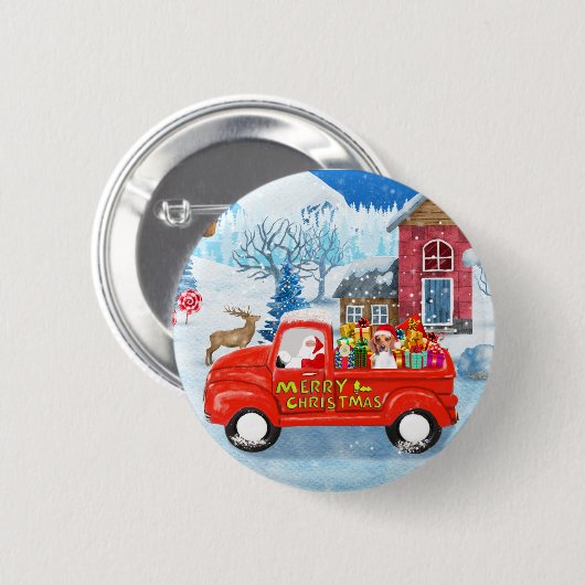 Beagle Dog in kerstcadeauwagen Ronde Button 5,7 Cm (Voorkant /achterkant)