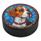 Beagle Dog in levendige Glas in lood kunst Hockey Puck (3/4)