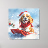 Beagle Dog in Sledge Laat het Sneeuw Kerstmis Canvas Afdruk (Voorkant)