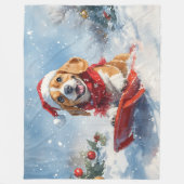 Beagle Dog in Sledge Laat het Sneeuw Kerstmis Fleece Deken (Voorkant)