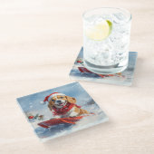 Beagle Dog in Sledge Laat het Sneeuw Kerstmis Glazen Onderzetter (Schuin)