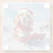 Beagle Dog in Sledge Laat het Sneeuw Kerstmis Glazen Onderzetter (Achterkant)
