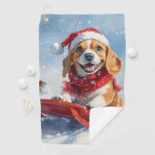 Beagle Dog in Sledge Laat het Sneeuw Kerstmis Golfhanddoek (Insitu)