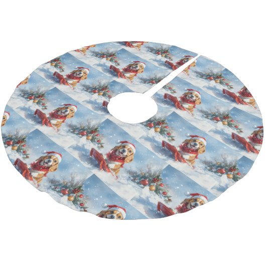 Beagle Dog in Sledge Laat het Sneeuw Kerstmis Kerstboom Rok (Gekanteld)
