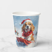 Beagle Dog in Sledge Laat het Sneeuw Kerstmis Papieren Bekers (Achterkant)