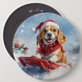 Beagle Dog in Sledge Laat het Sneeuw Kerstmis Ronde Button 6,0 Cm (Voorkant /achterkant)
