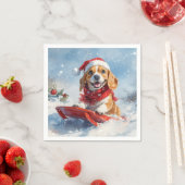 Beagle Dog in Sledge Laat het Sneeuw Kerstmis Servet (Insitu)