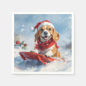 Beagle Dog in Sledge Laat het Sneeuw Kerstmis Servet (Voorkant)