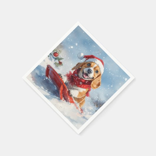 Beagle Dog in Sledge Laat het Sneeuw Kerstmis Servet (Hoek)