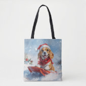 Beagle Dog in Sledge Laat het Sneeuw Kerstmis Tote Bag (Voorkant)