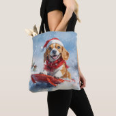 Beagle Dog in Sledge Laat het Sneeuw Kerstmis Tote Bag (Dichtbij)