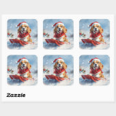 Beagle Dog in Sledge Laat het Sneeuw Kerstmis Vierkante Sticker (Vel)
