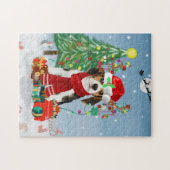 Beagle Dog in sneeuw met kerstcadeaus Legpuzzel (Horizontaal)
