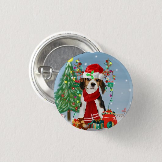 Beagle Dog in sneeuw met kerstcadeaus Ronde Button 3,2 Cm (Voorkant /achterkant)