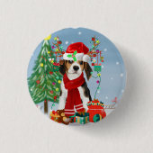 Beagle Dog in sneeuw met kerstcadeaus Ronde Button 3,2 Cm (Voorkant)