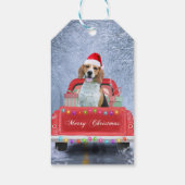 Beagle Dog in sneeuw, met kersttruck Cadeaulabel (Achterkant)