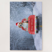 Beagle Dog in sneeuw, met kersttruck Legpuzzel (Verticaal)