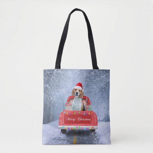 Beagle Dog in sneeuw, met kersttruck Tote Bag (Voorkant)