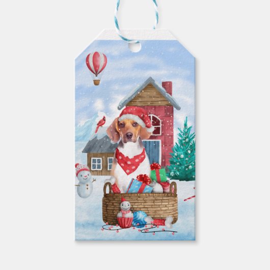 Beagle Dog in sneeuwkersthondenhuis Cadeaulabel (Voorkant)