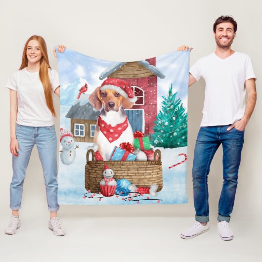 Beagle Dog in sneeuwkersthondenhuis Fleece Deken (In situ)