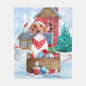 Beagle Dog in sneeuwkersthondenhuis Fleece Deken (Voorkant)
