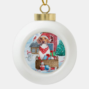 Beagle Dog in sneeuwkersthondenhuis Keramische Bal Ornament