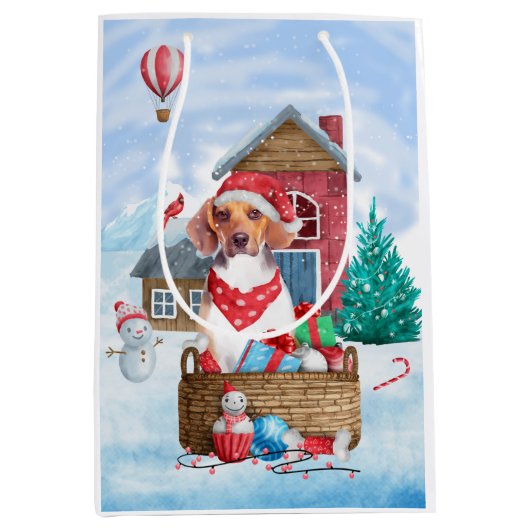 Beagle Dog in sneeuwkersthondenhuis Medium Cadeauzakje (Voorkant)