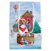 Beagle Dog in sneeuwkersthondenhuis Medium Cadeauzakje (Achterkant)