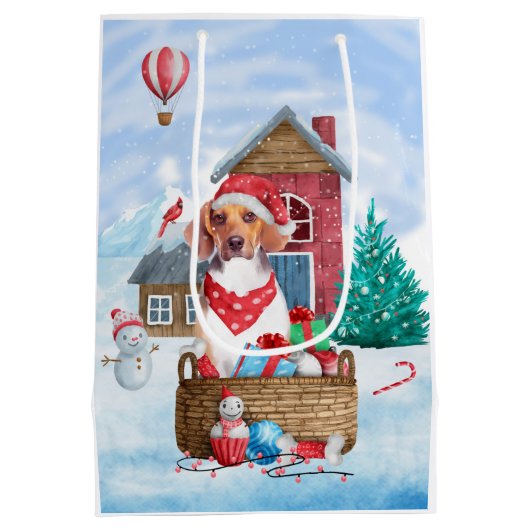 Beagle Dog in sneeuwkersthondenhuis Medium Cadeauzakje (Achterkant)