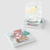 Beagle Dog in sneeuwkersthondenhuis Stenen Onderzetter (Zijkant)