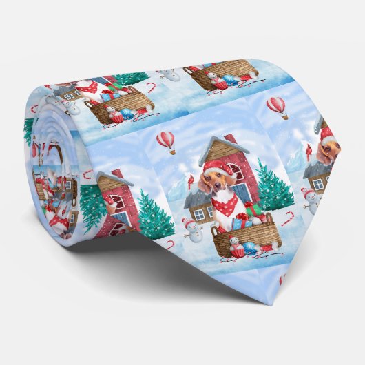 Beagle Dog in sneeuwkersthondenhuis Stropdas (Opgerold)