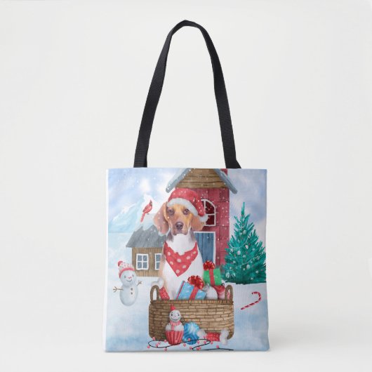 Beagle Dog in sneeuwkersthondenhuis Tote Bag (Voorkant)