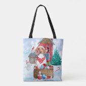 Beagle Dog in sneeuwkersthondenhuis Tote Bag (Achterkant)