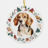 Beagle Dog ingelijst met kerst Afbeeldingen Keramisch Ornament (Voorkant)