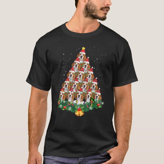 Beagle Dog kerstboom verlicht Santa Hat Graphic T-shirt (Voorkant)